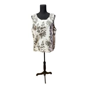 White and Gray Boxy Tank Top with Nature-Inspired Print size PXL PP 23 length 24